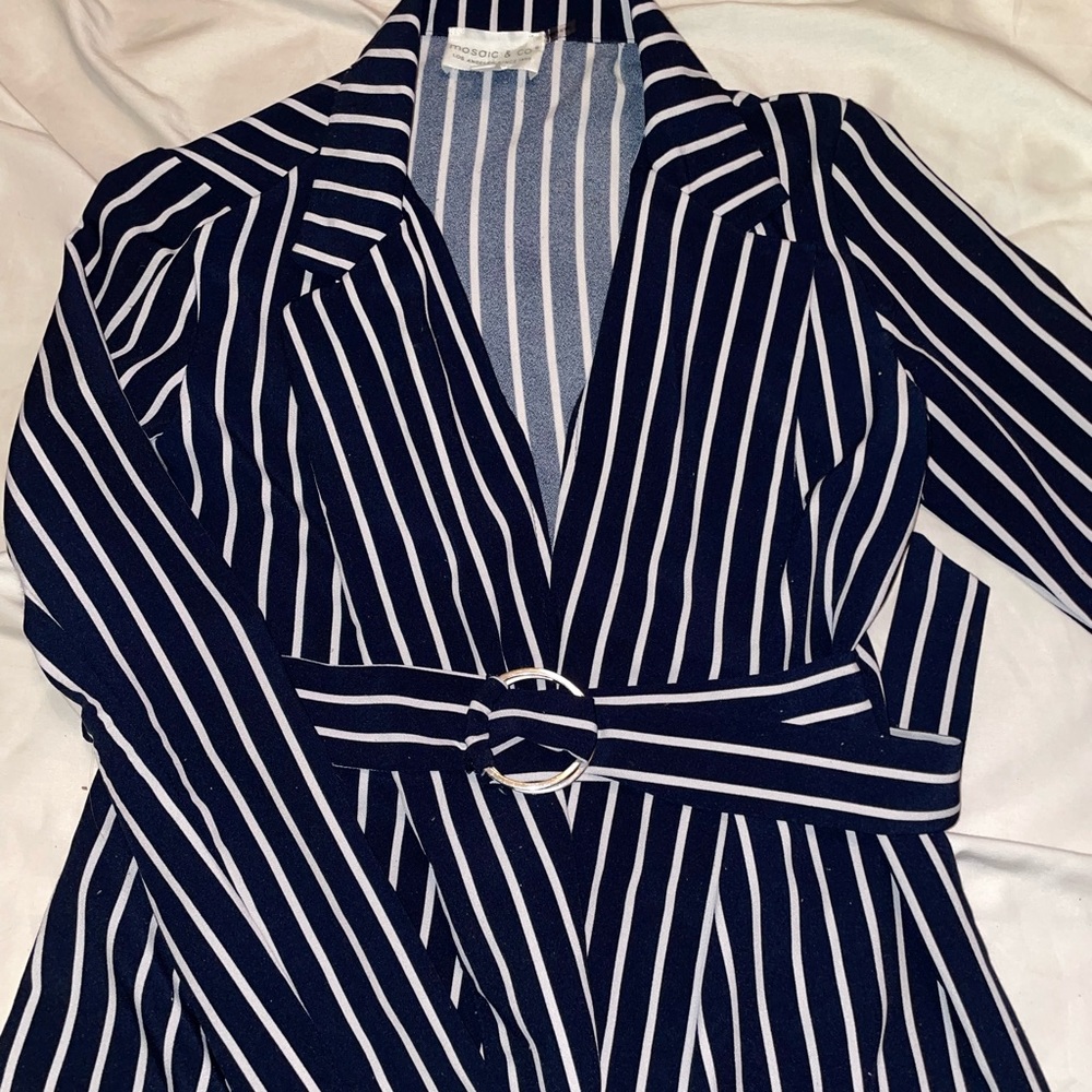 Navy striped belted blazer
